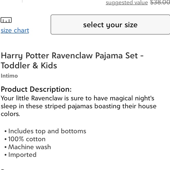Harry Potter “Ravenscourt” pajama set top & bottom - Picture 3 of 3